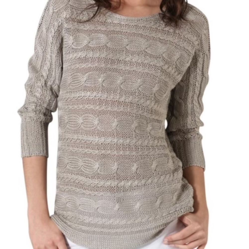 Alice + Olivia Oatmeal Linen Cable-Knit Sweater